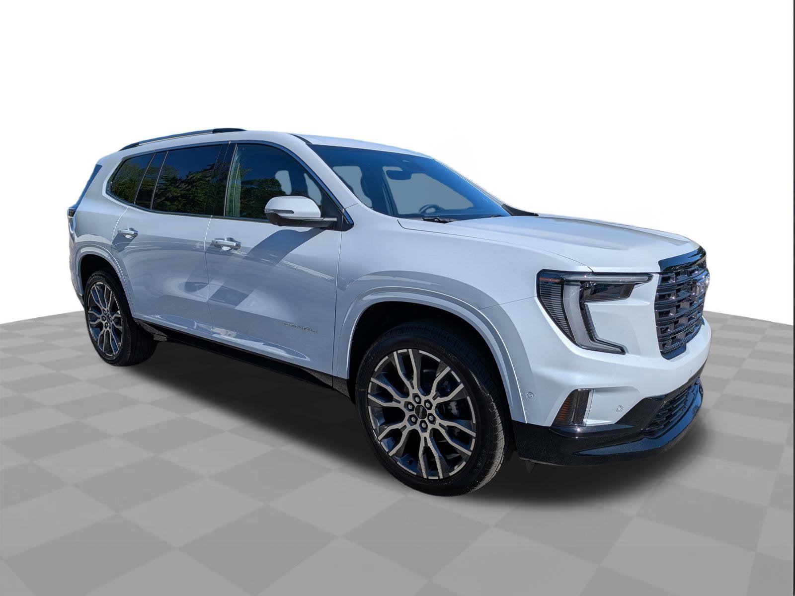 2026 GMC Acadia Denali Ultimate in Glacier White Tricoat — front three-quarter view