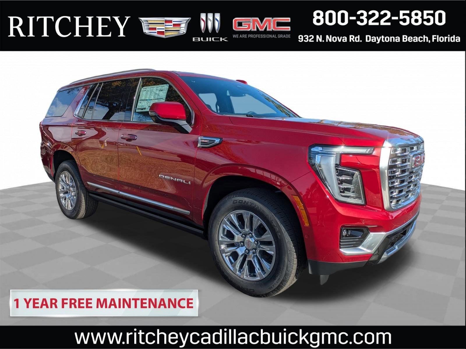 2026 GMC Yukon Denali in Volcanic Red Tintcoat — front three-quarter view