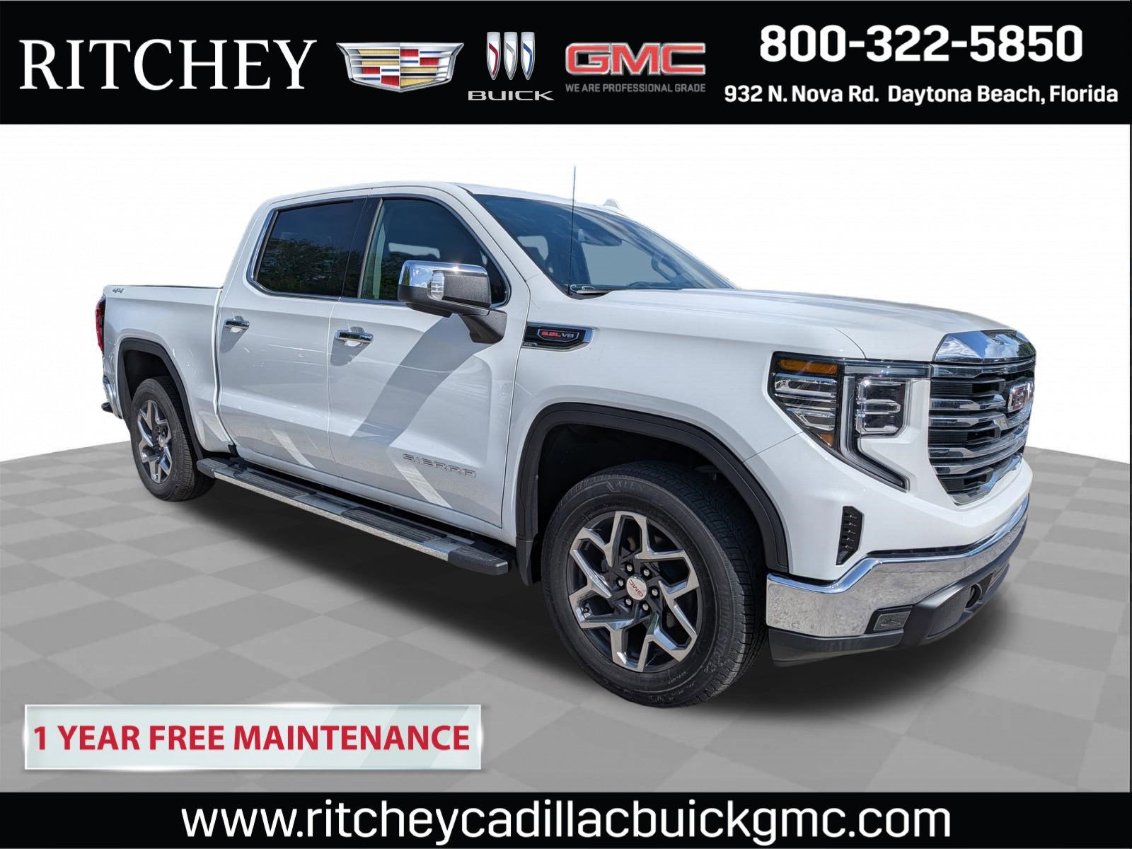 2026 GMC Sierra 1500 SLT in Summit White — front three-quarter view