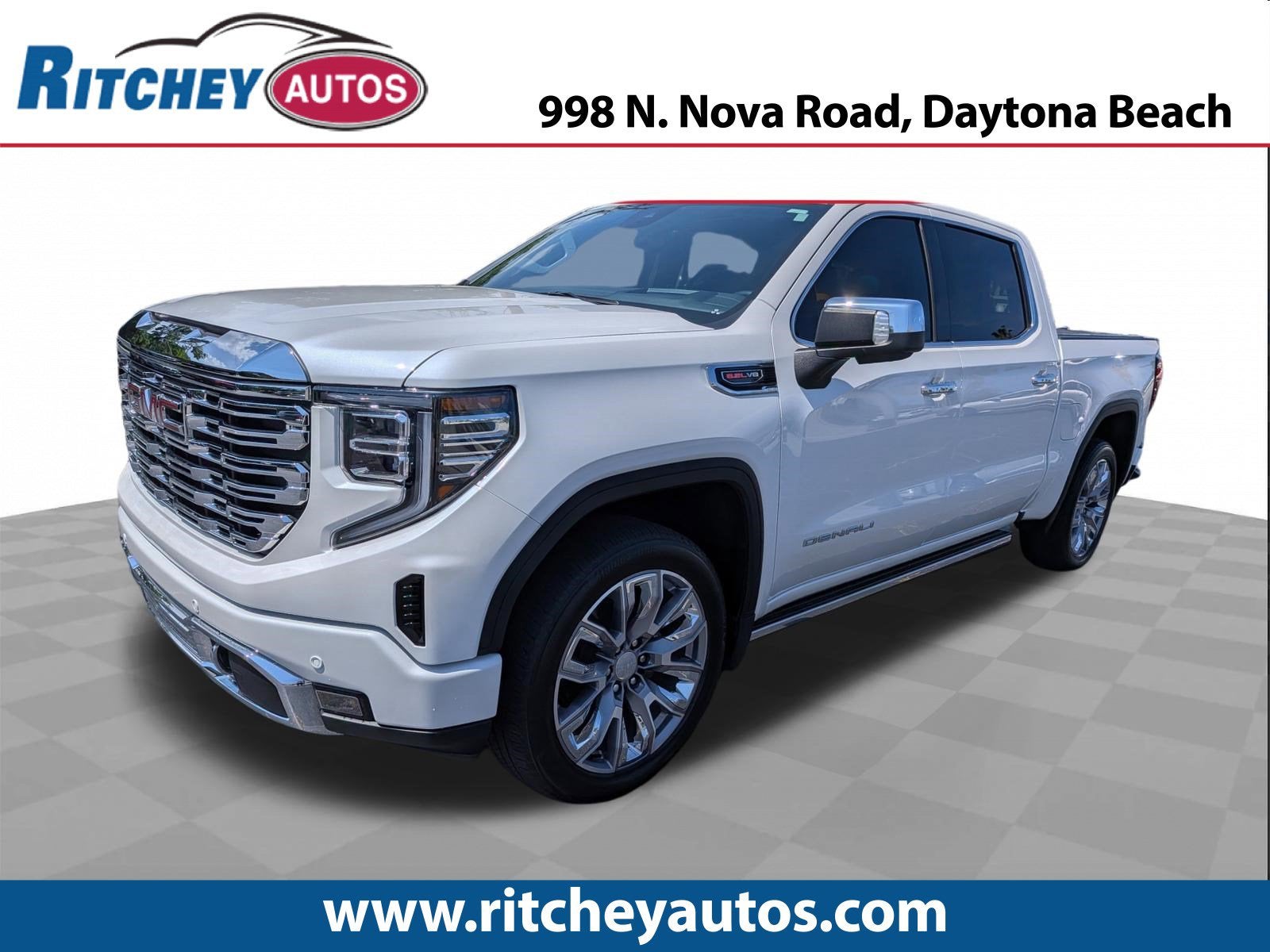 2024 GMC Sierra 1500 Denali in White Frost Tricoat — front three-quarter view