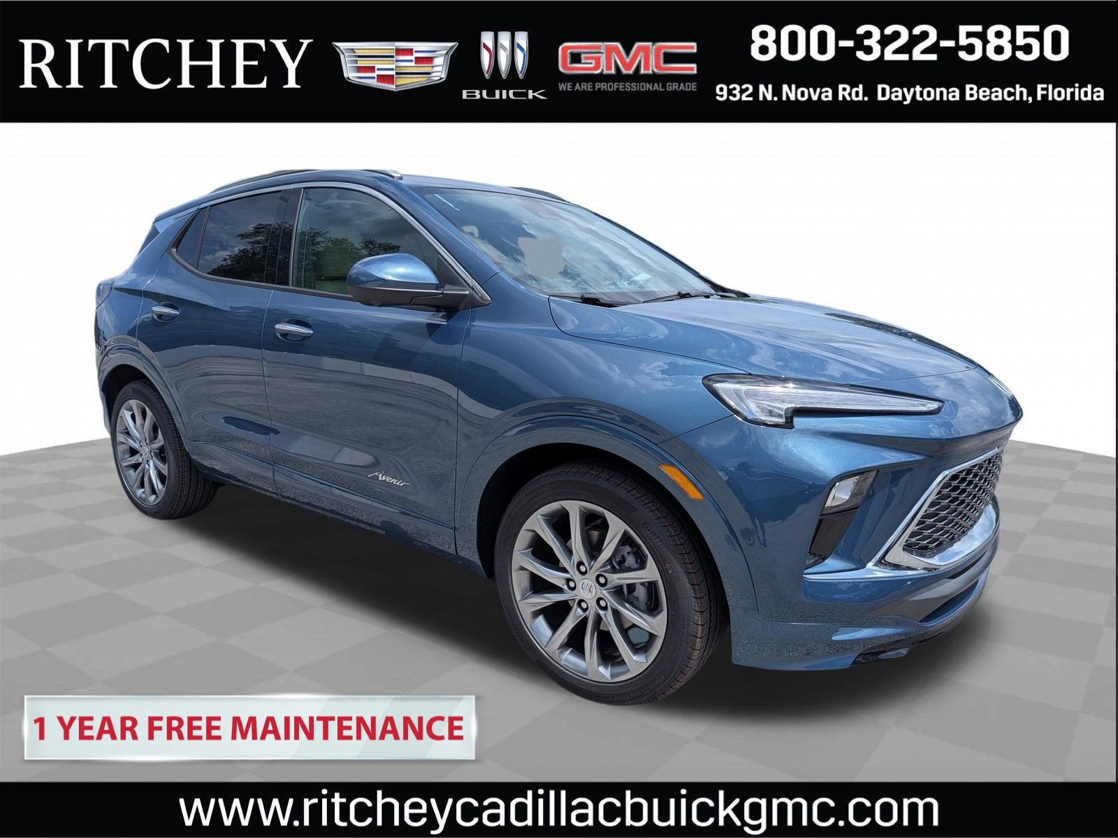 2026 Buick Encore GX Avenir in Ocean Blue Metallic — front three-quarter view